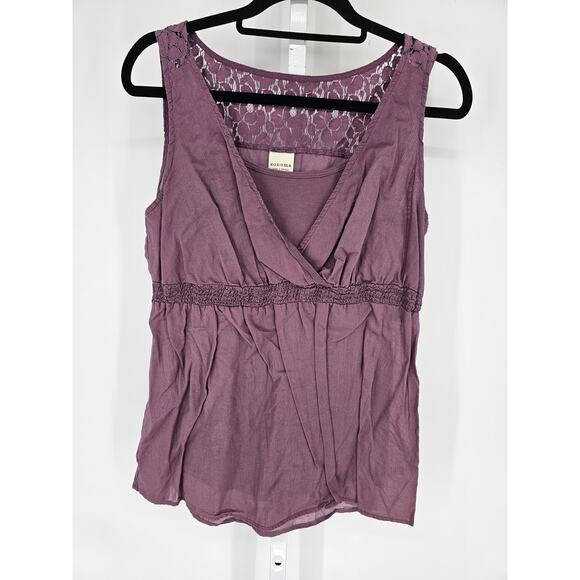 Sonoma Tops - Sonoma Womens Sz L Sleeveless Cotton Blouse Dark Purple Empire Waist Lace